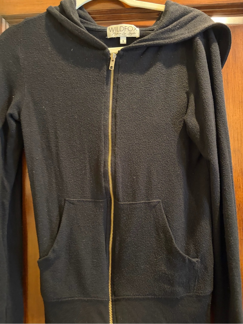 Wildfox Black Full-Zip Hooded Teddy Jacket